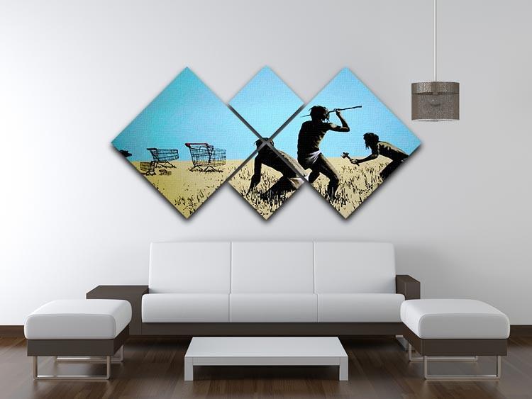 Banksy Aborigine Hunters 4 Square Multi Panel Canvas - Canvas Art Rocks - 3