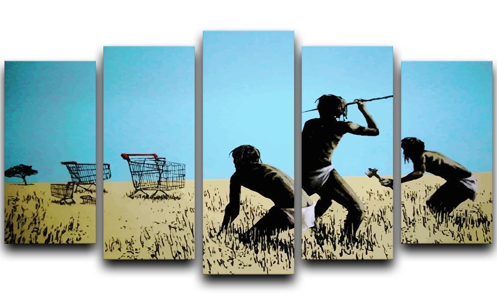 Banksy Aborigine Hunters 5 Split Panel Canvas  - Canvas Art Rocks - 1