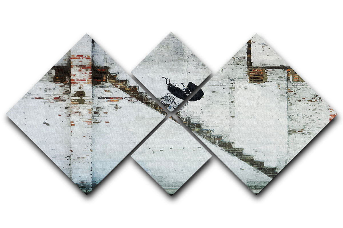 Banksy Baby Carriage 4 Square Multi Panel Canvas - Canvas Art Rocks - 1