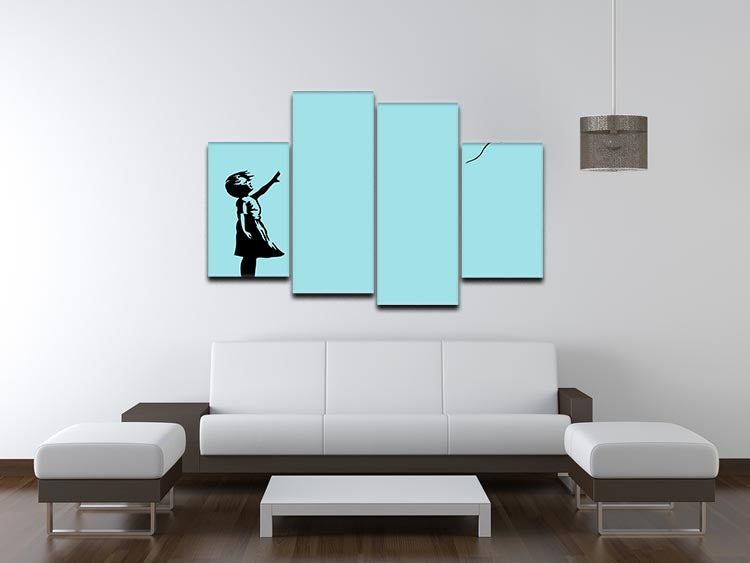 Banksy Balloon Heart Girl Light Blue 4 Split Panel Canvas - Canvas Art Rocks - 3