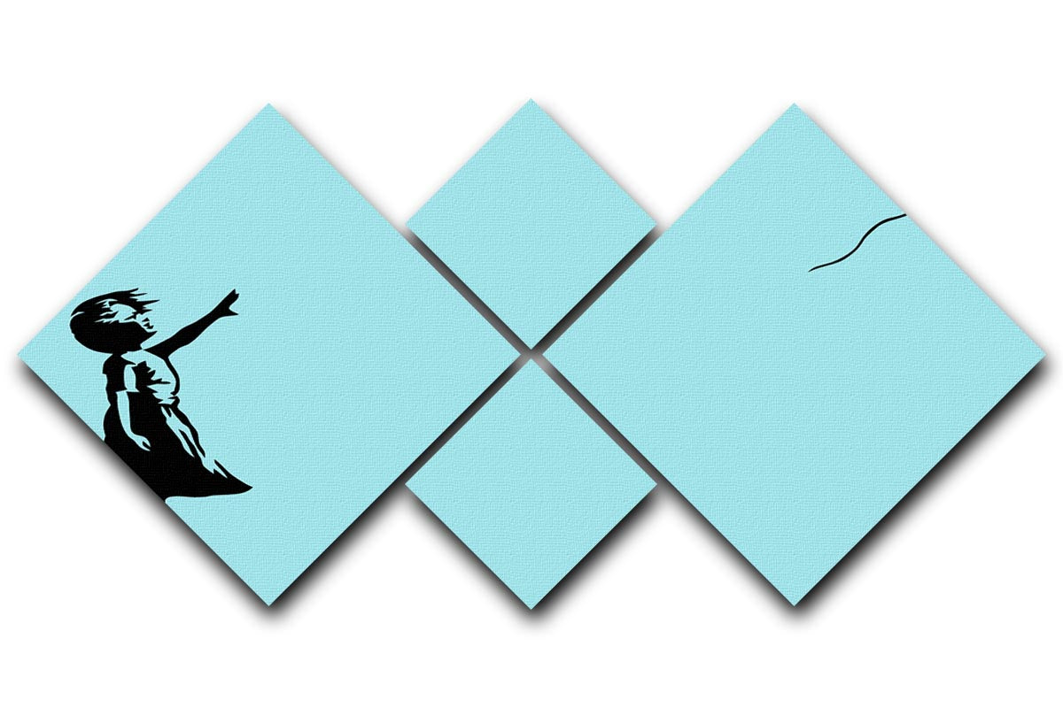 Banksy Balloon Heart Girl Light Blue 4 Square Multi Panel Canvas - Canvas Art Rocks - 1