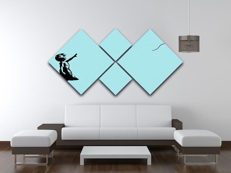 Banksy Balloon Heart Girl Light Blue 4 Square Multi Panel Canvas - Canvas Art Rocks - 3