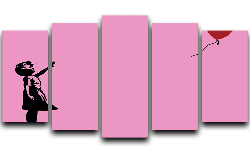 Banksy Balloon Heart Girl Pink 5 Split Panel Canvas - Canvas Art Rocks - 1