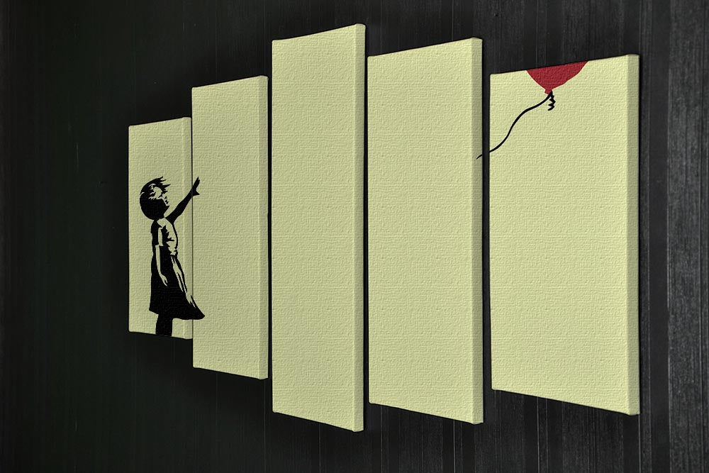 Banksy Balloon Heart Girl Yellow 5 Split Panel Canvas - Canvas Art Rocks - 2