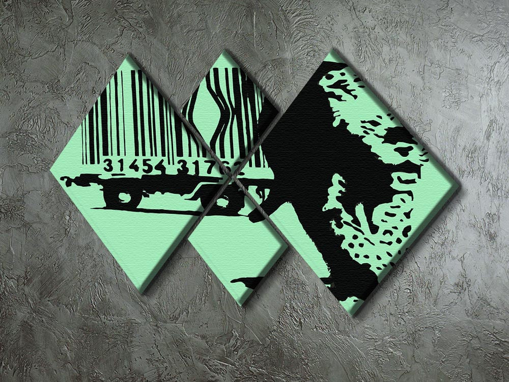 Banksy Barcode Leopard Green 4 Square Multi Panel Canvas - Canvas Art Rocks - 2