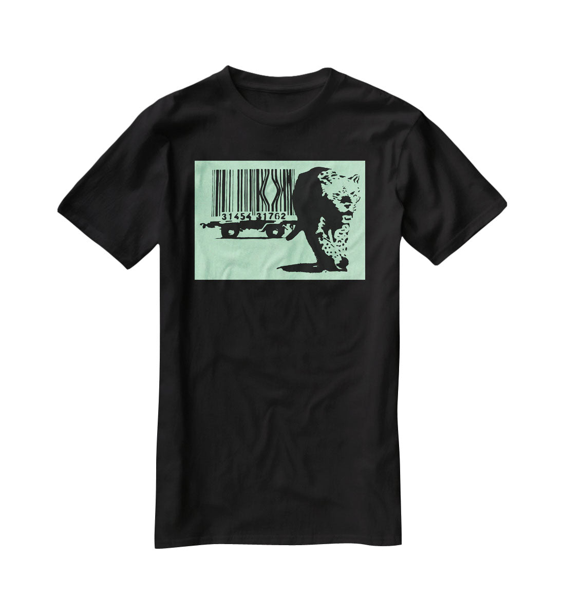 Banksy Barcode Leopard Green T-Shirt - Canvas Art Rocks - 1
