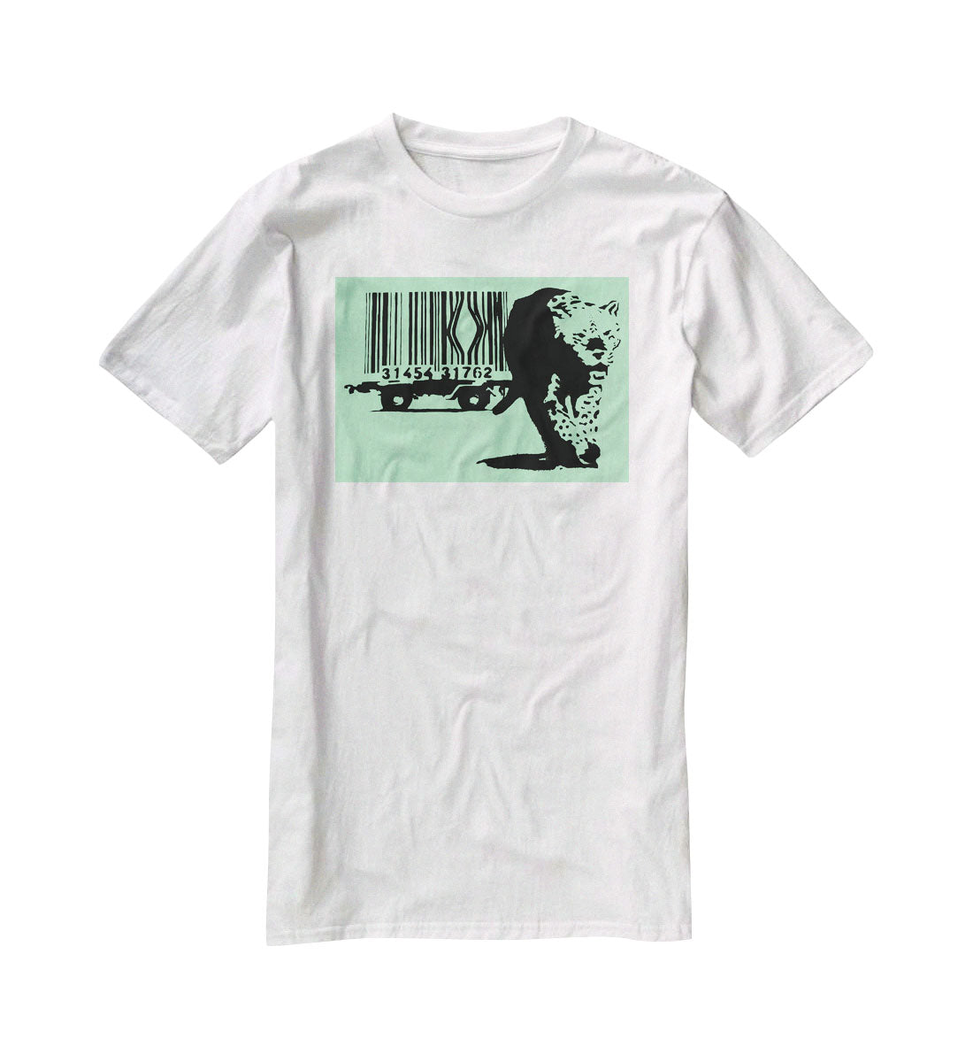 Banksy Barcode Leopard Green T-Shirt - Canvas Art Rocks - 5