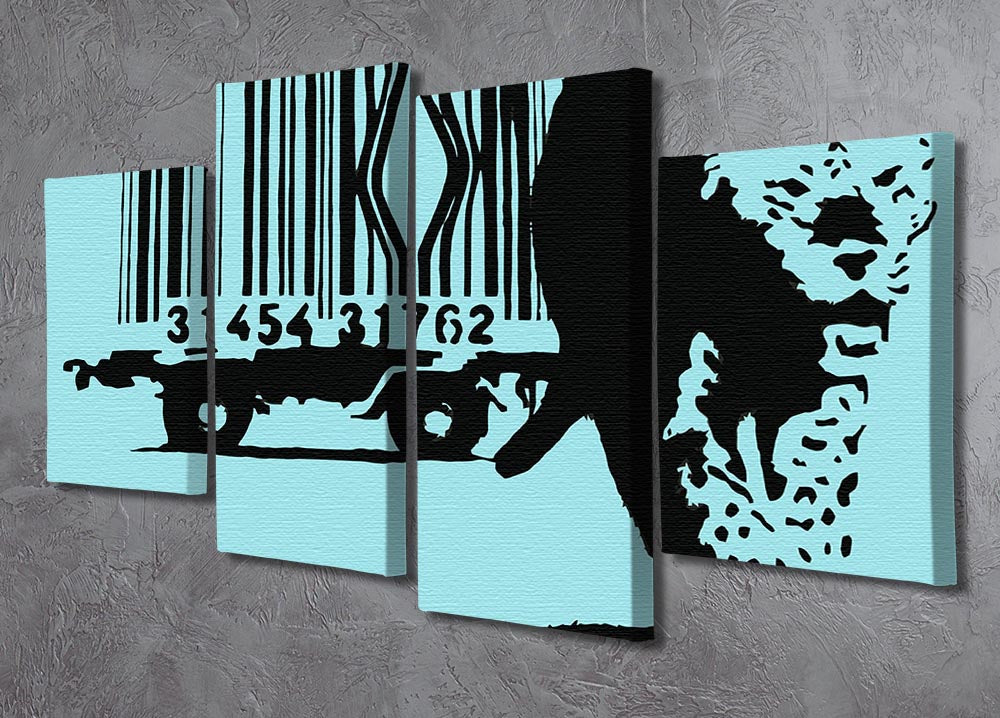 Banksy Barcode Leopard Light Blue 4 Split Panel Canvas - Canvas Art Rocks - 2