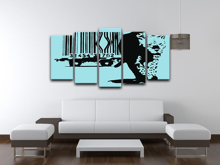 Banksy Barcode Leopard Light Blue 5 Split Panel Canvas - Canvas Art Rocks - 3