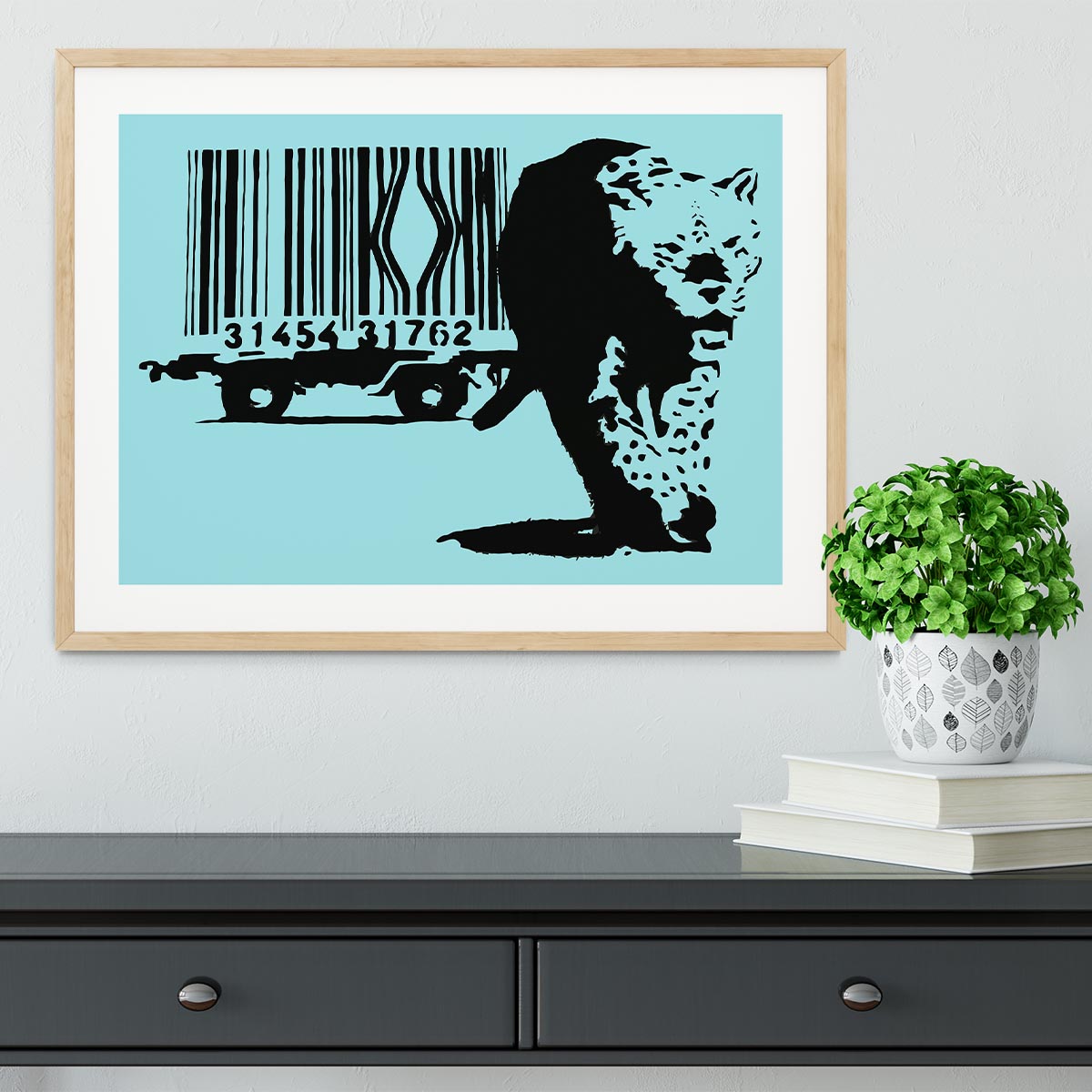 Banksy Barcode Leopard Light Blue Framed Print - Canvas Art Rocks - 3
