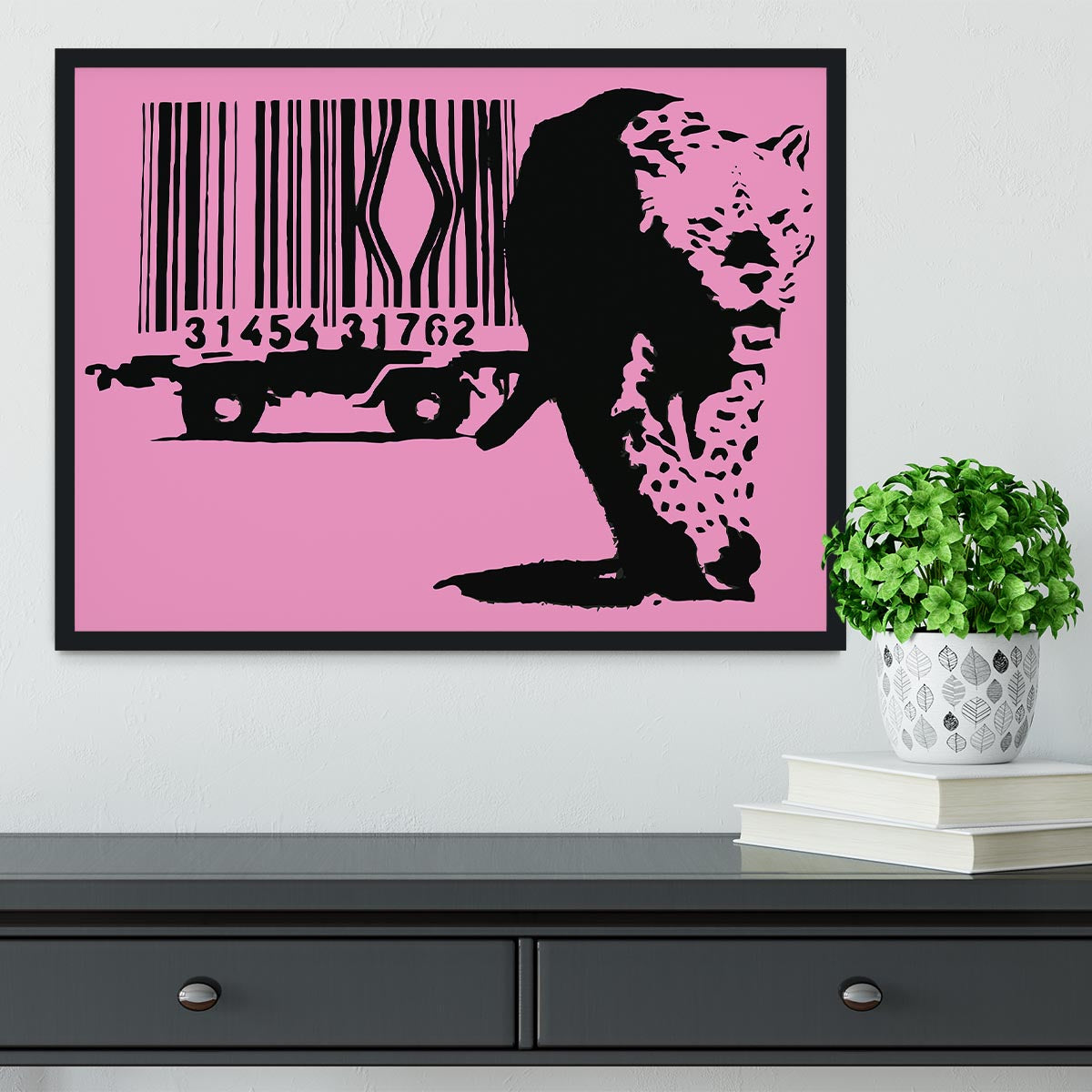 Banksy Barcode Leopard Pink Framed Print - Canvas Art Rocks - 2
