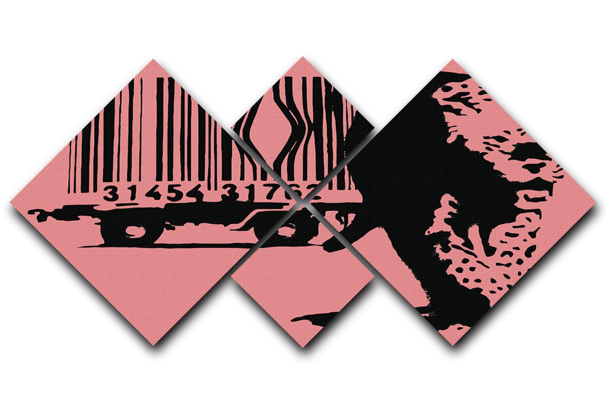 Banksy Barcode Leopard Red 4 Square Multi Panel Canvas - Canvas Art Rocks - 1