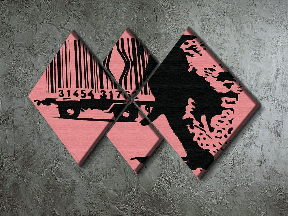 Banksy Barcode Leopard Red 4 Square Multi Panel Canvas - Canvas Art Rocks - 2