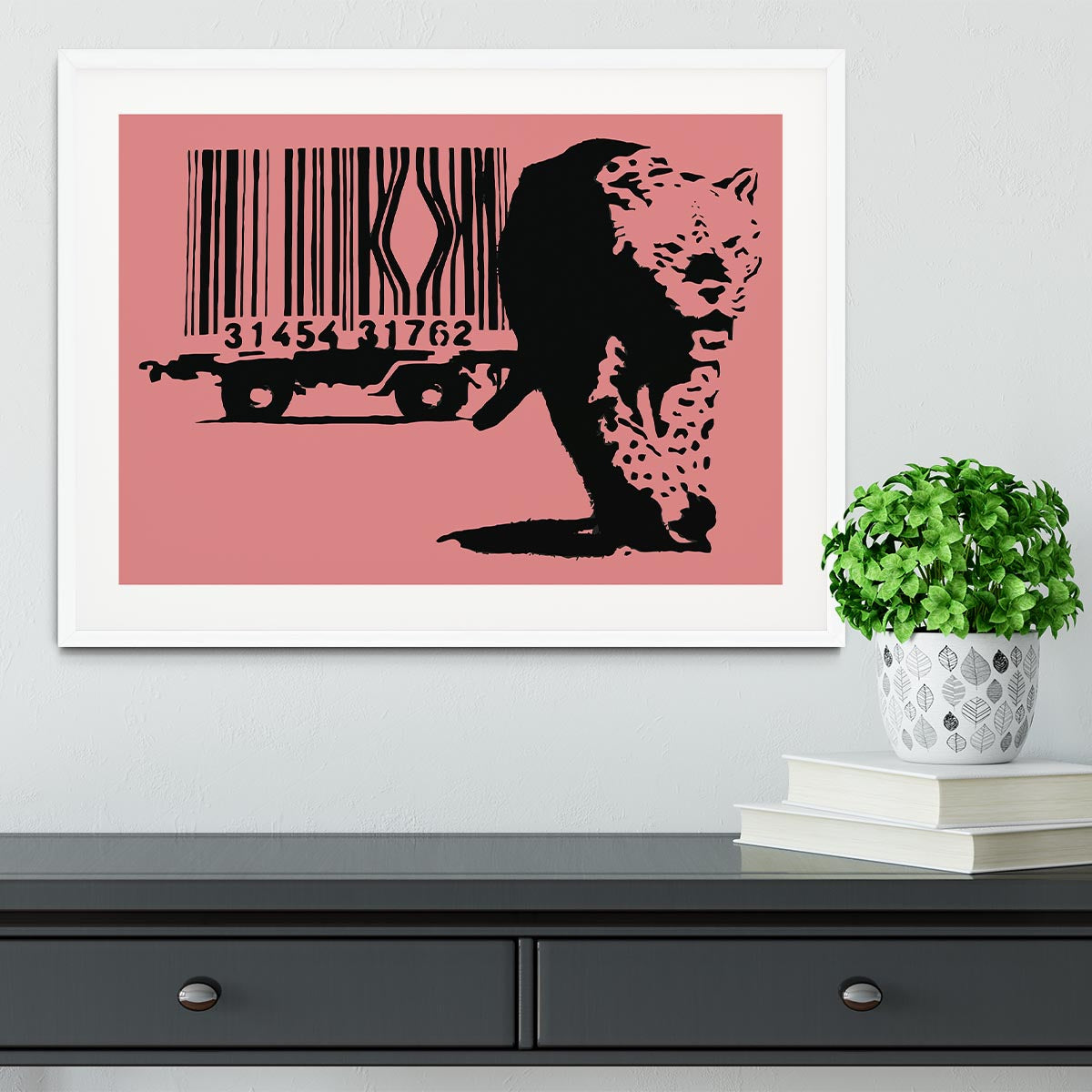 Banksy Barcode Leopard Red Framed Print - Canvas Art Rocks - 5
