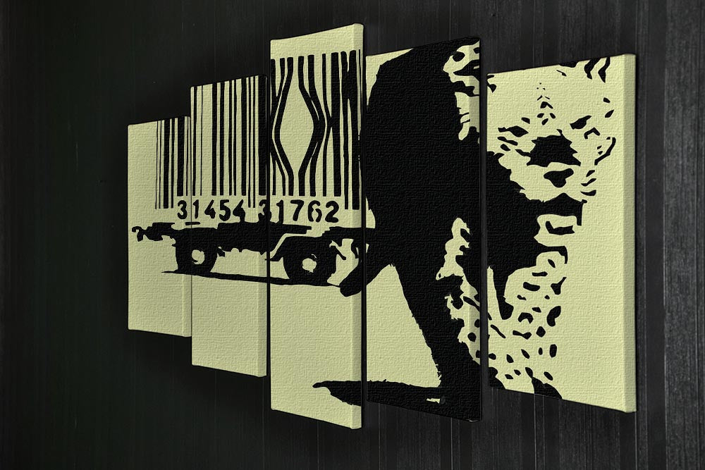 Banksy Barcode Leopard Yellow 5 Split Panel Canvas - Canvas Art Rocks - 2