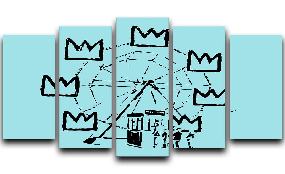 Banksy Basquiat Ferris Wheel Light Blue 5 Split Panel Canvas - Canvas Art Rocks - 1