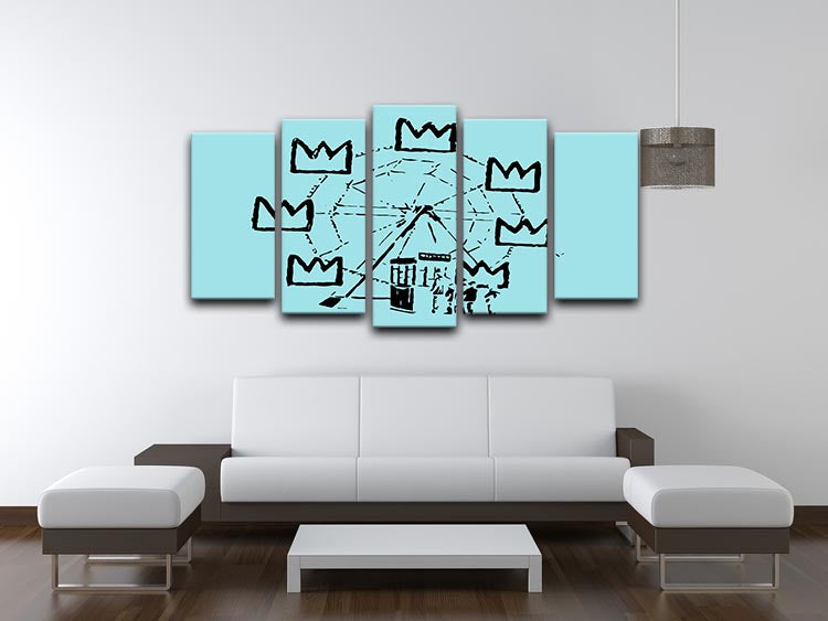 Banksy Basquiat Ferris Wheel Light Blue 5 Split Panel Canvas - Canvas Art Rocks - 3