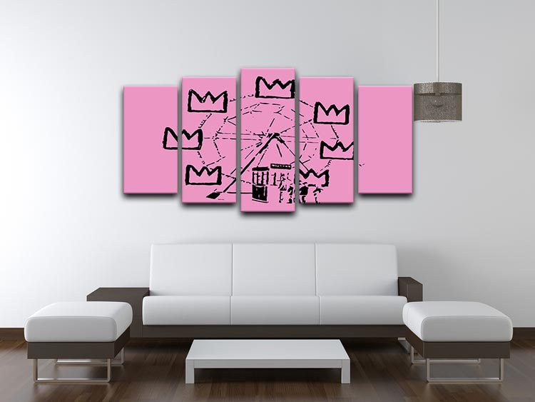 Banksy Basquiat Ferris Wheel Pink 5 Split Panel Canvas - Canvas Art Rocks - 3