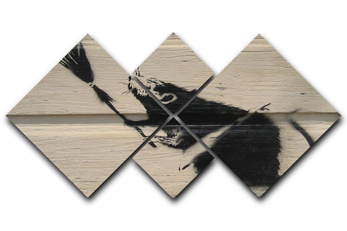 Banksy Broom Rat 4 Square Multi Panel Canvas  - Canvas Art Rocks - 1