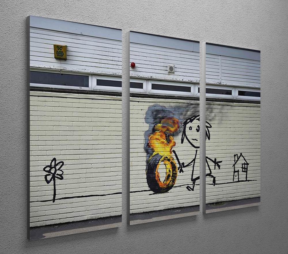 Banksy Burning Tyre 3 Split Panel Canvas Print - Canvas Art Rocks