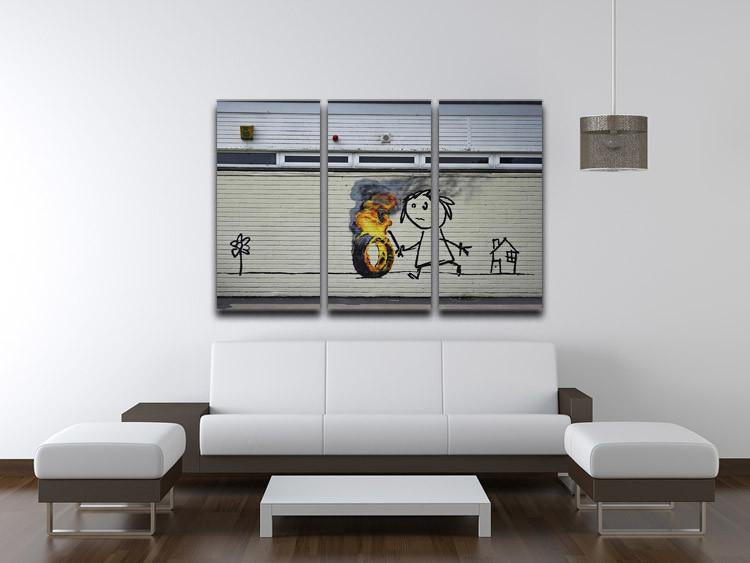 Banksy Burning Tyre 3 Split Panel Canvas Print - Canvas Art Rocks