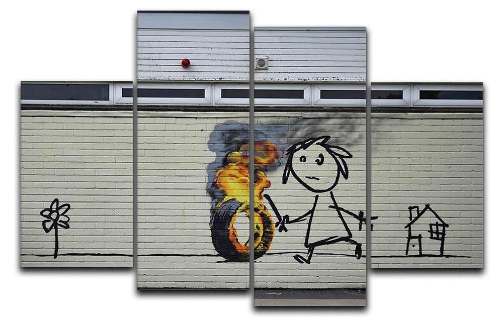 Banksy Burning Tyre 4 Split Panel Canvas  - Canvas Art Rocks - 1