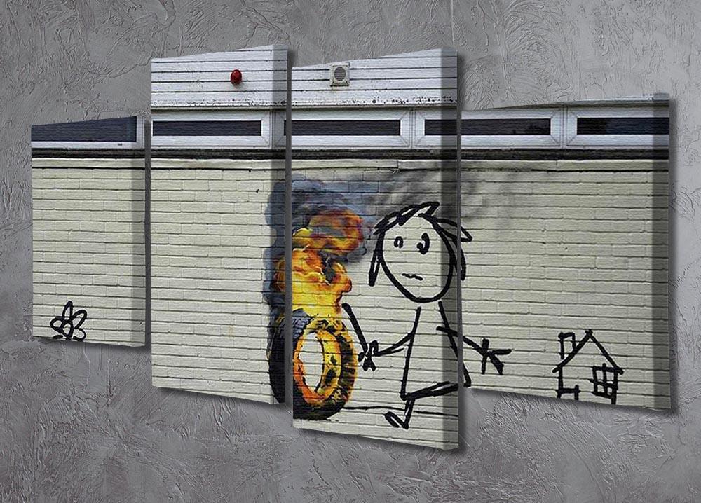 Banksy Burning Tyre 4 Split Panel Canvas - Canvas Art Rocks - 2