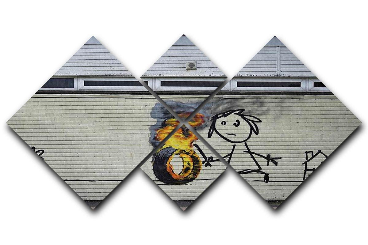 Banksy Burning Tyre 4 Square Multi Panel Canvas  - Canvas Art Rocks - 1