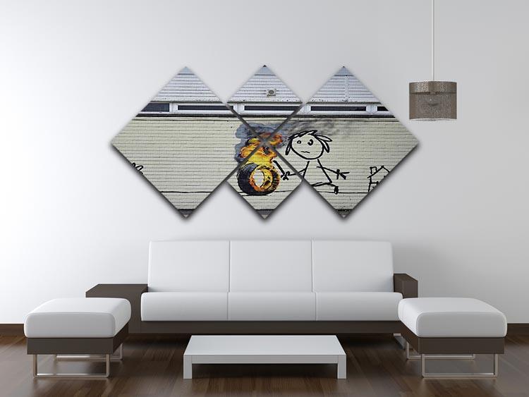 Banksy Burning Tyre 4 Square Multi Panel Canvas - Canvas Art Rocks - 3