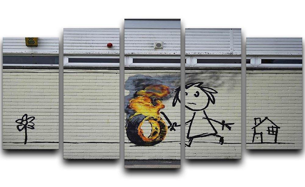 Banksy Burning Tyre 5 Split Panel Canvas  - Canvas Art Rocks - 1