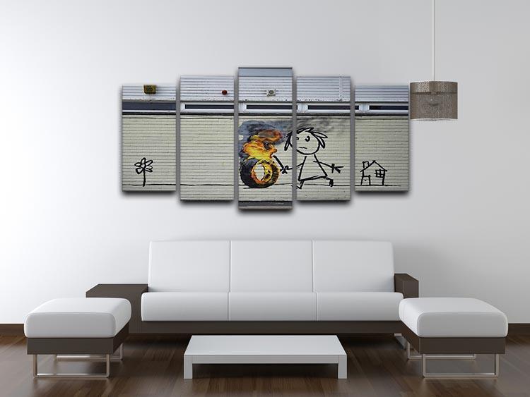 Banksy Burning Tyre 5 Split Panel Canvas - Canvas Art Rocks - 3