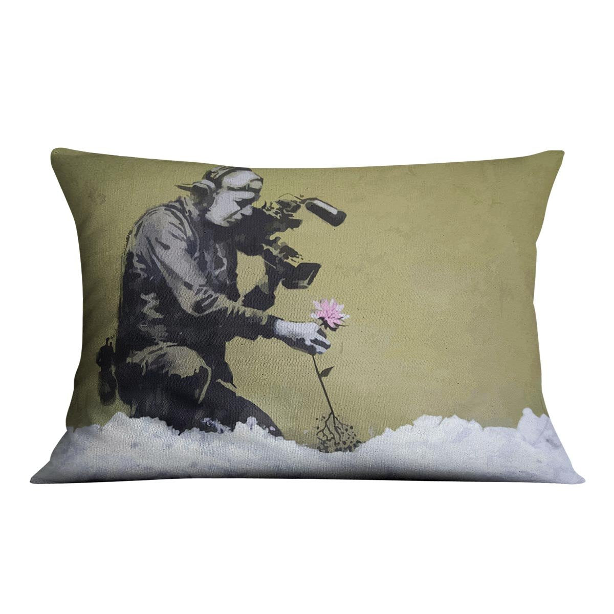 Banksy Cameraman and Flower Cushion