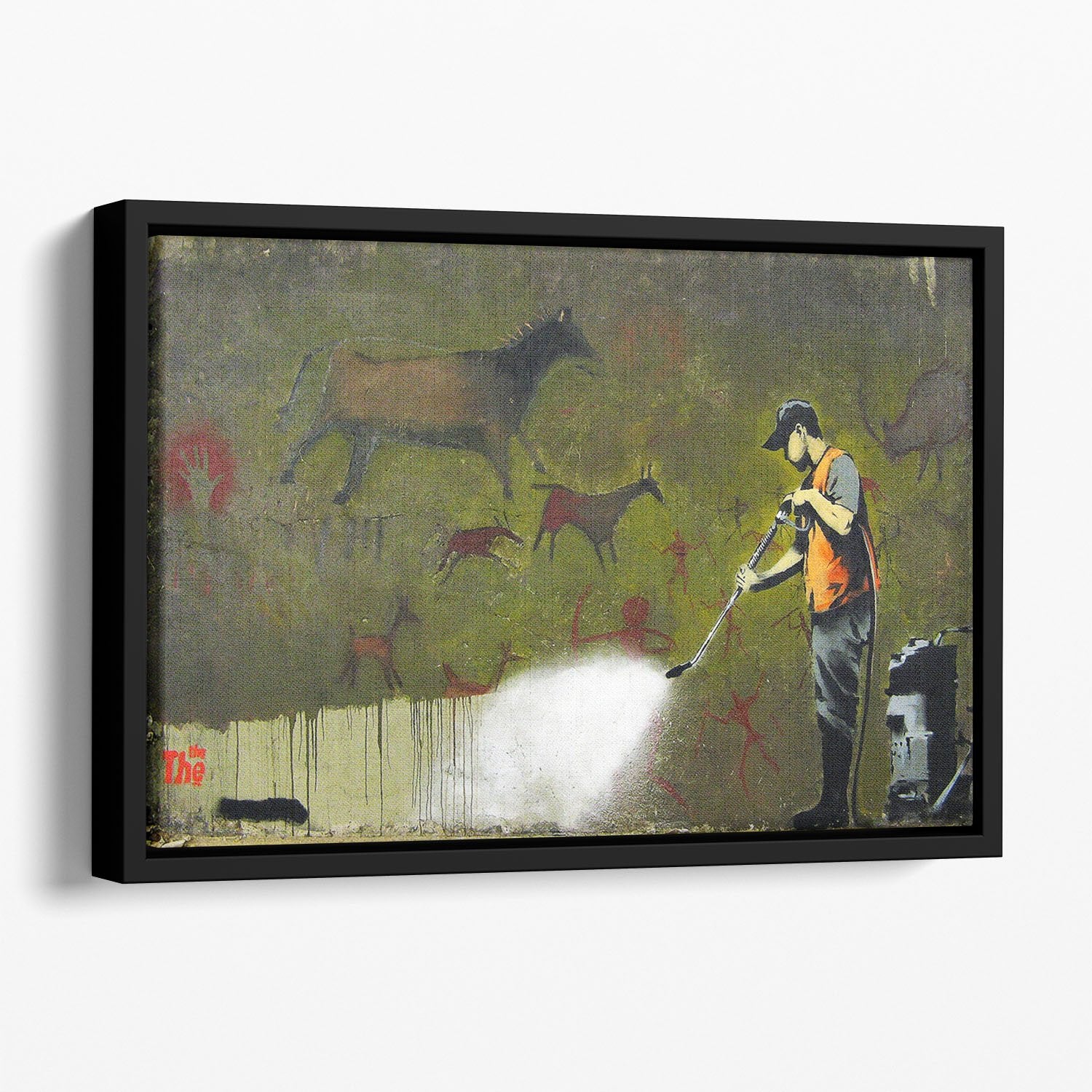 Banksy Cave Graffiti Removal Floating Framed Canvas