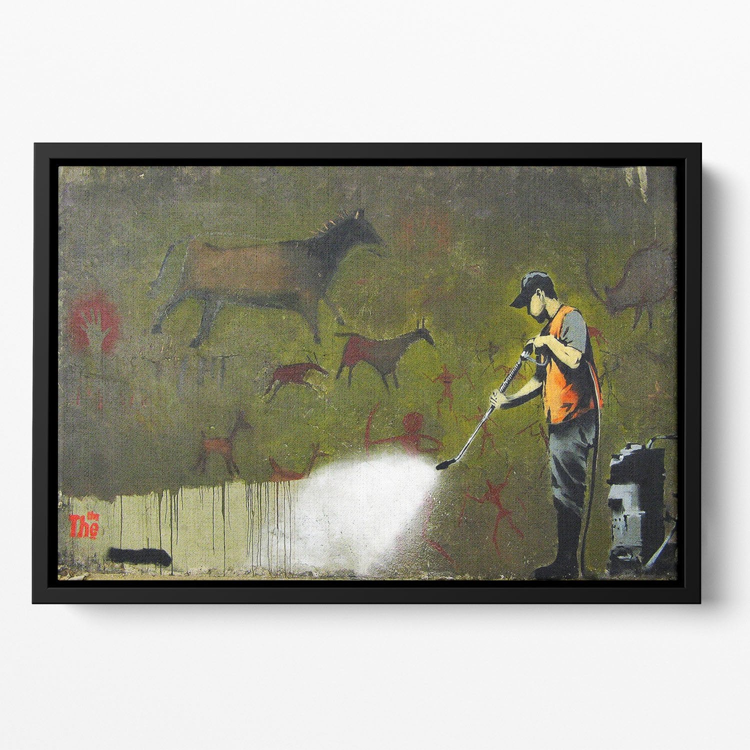 Banksy Cave Graffiti Removal Floating Framed Canvas