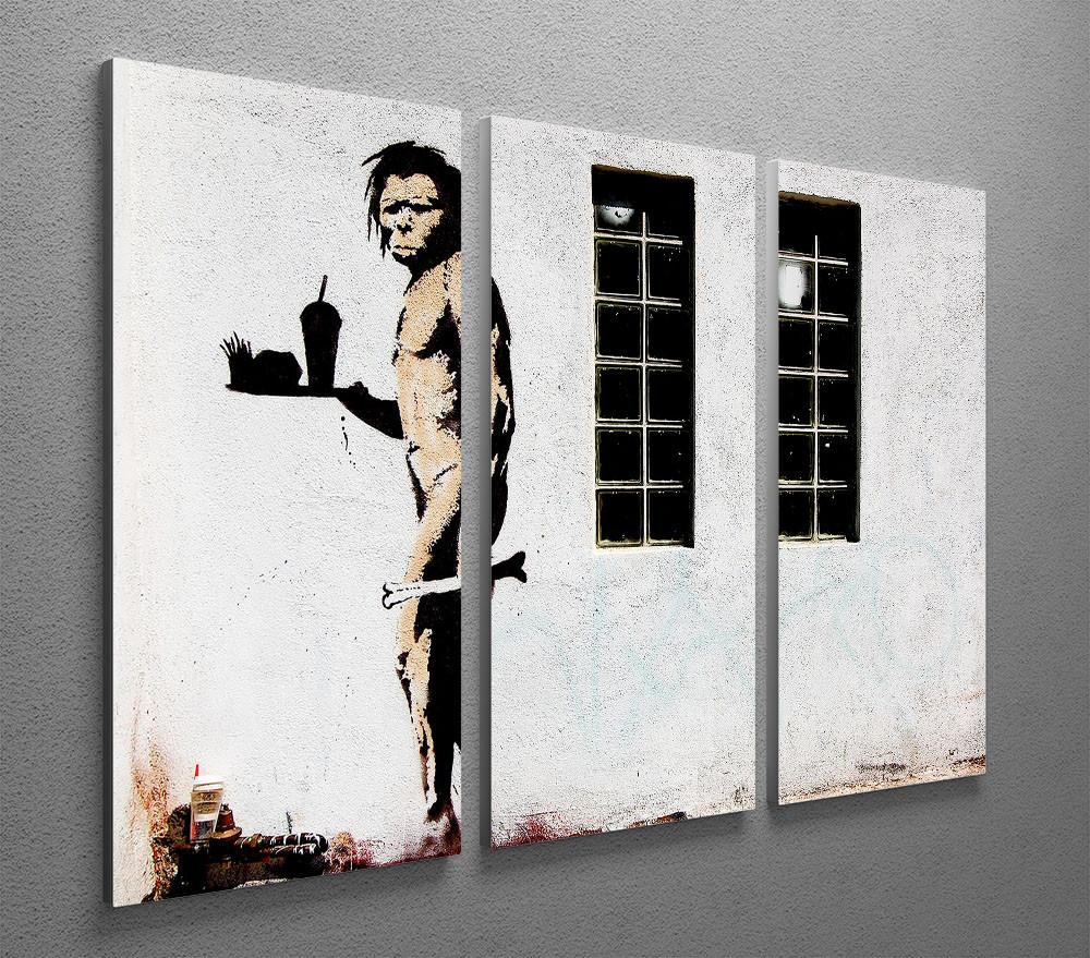 Banksy Caveman Takeaway 3 Split Panel Canvas Print - Canvas Art Rocks