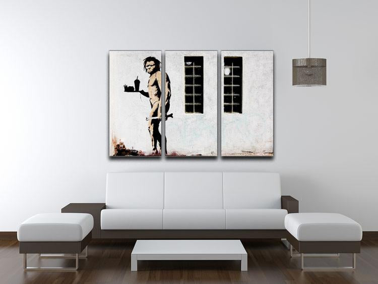 Banksy Caveman Takeaway 3 Split Panel Canvas Print - Canvas Art Rocks