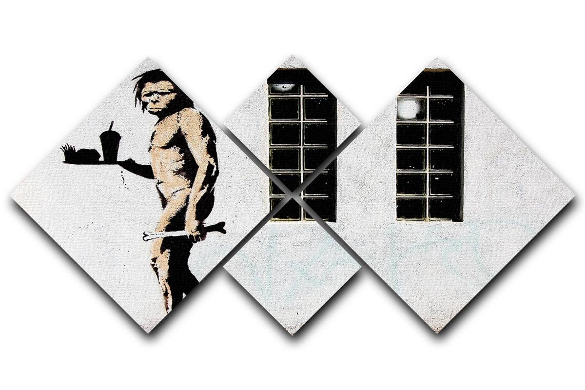 Banksy Caveman Takeaway 4 Square Multi Panel Canvas  - Canvas Art Rocks - 1
