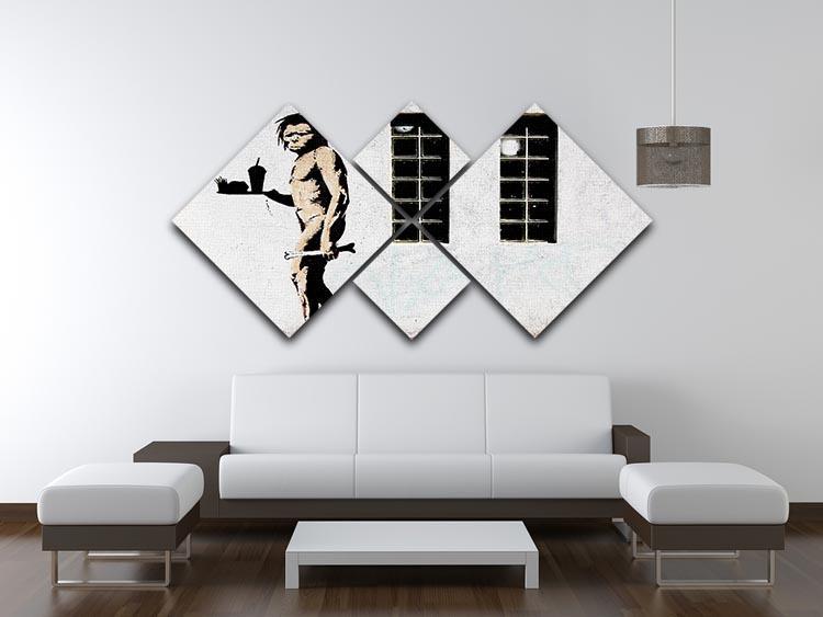Banksy Caveman Takeaway 4 Square Multi Panel Canvas - Canvas Art Rocks - 3