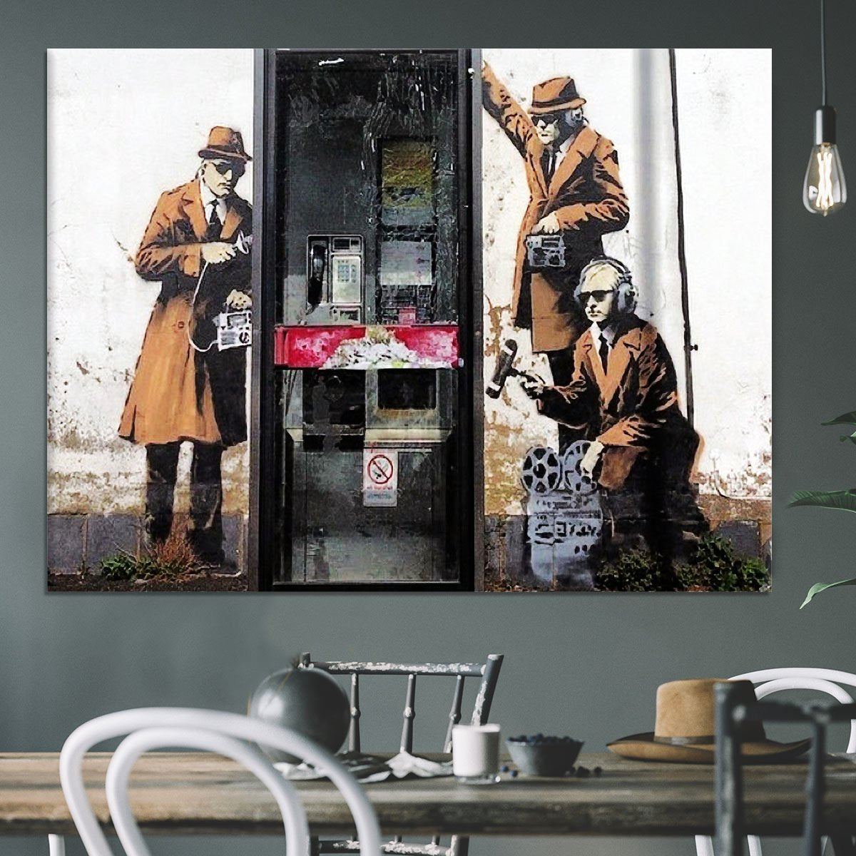 Banksy Cheltenham Telephone Box Spies Canvas Print or Poster