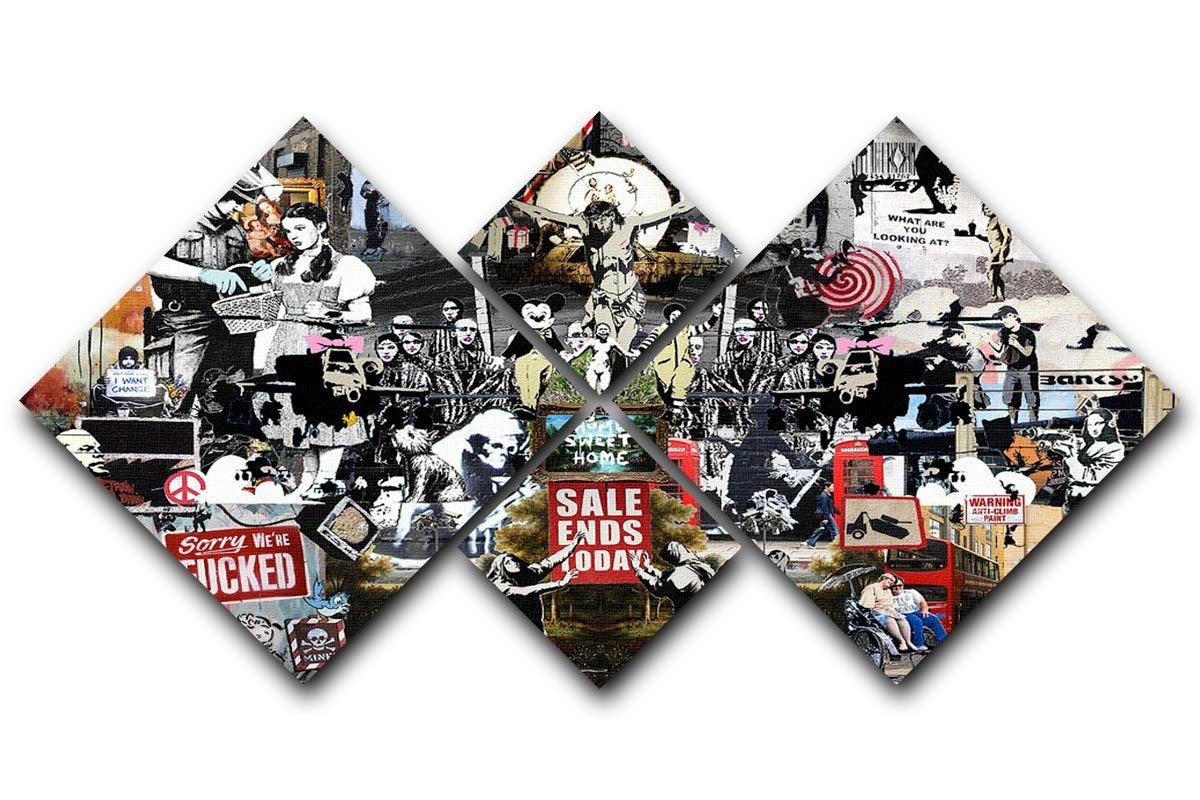 Banksy Collage 4 Square Multi Panel Canvas  - Canvas Art Rocks - 1
