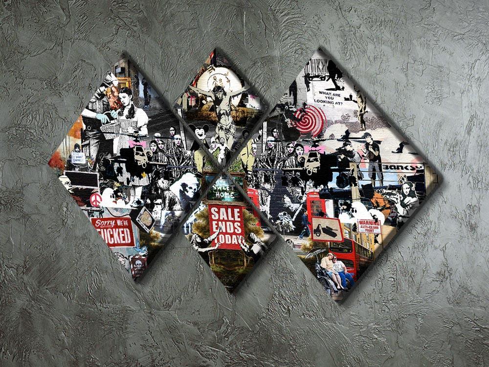 Banksy Collage 4 Square Multi Panel Canvas - Canvas Art Rocks - 2