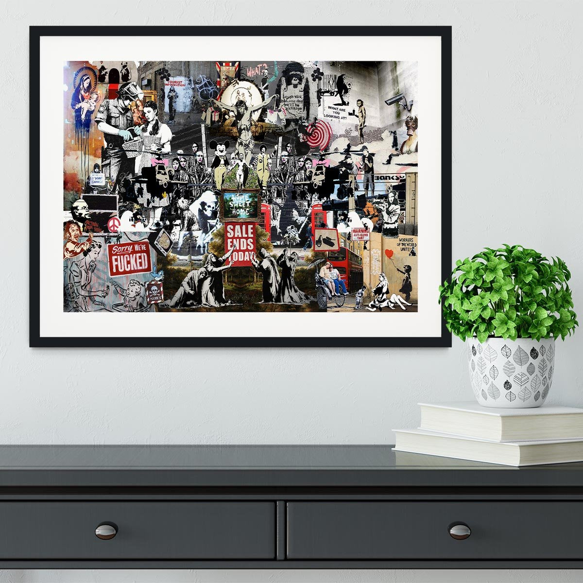 Banksy Collage Framed Print - Canvas Art Rocks - 1