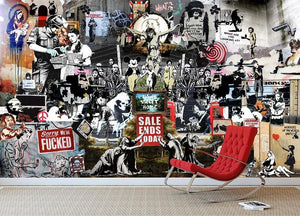Banksy Collage Wall Mural Wallpaper - Canvas Art Rocks - 2