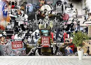 Banksy Collage Wall Mural Wallpaper - Canvas Art Rocks - 4