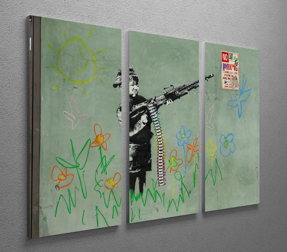 Banksy Crayon Child Soldier 3 Split Panel Canvas Print - Canvas Art Rocks