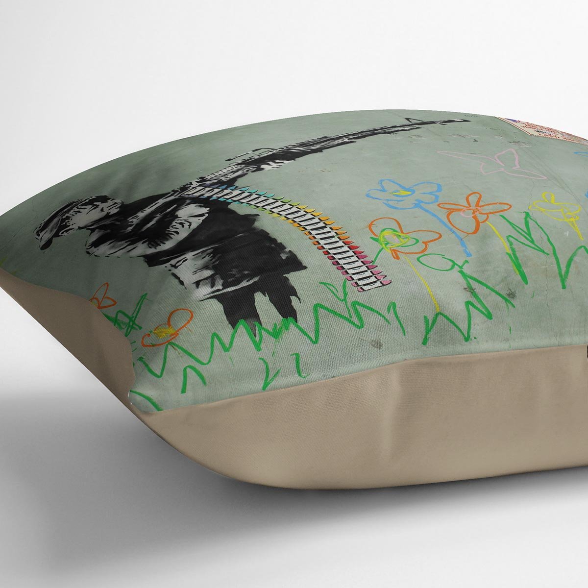 Banksy Crayon Child Soldier Cushion