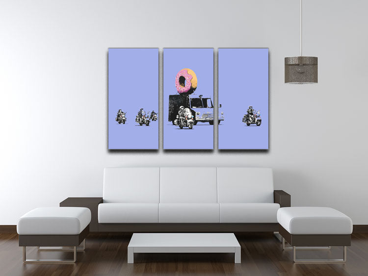 Banksy Doughnut Police Blue 3 Split Panel Canvas Print - Canvas Art Rocks - 3