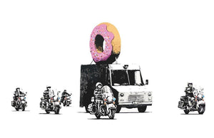 Banksy Doughnut Police Escort Wall Mural Wallpaper - Canvas Art Rocks - 1