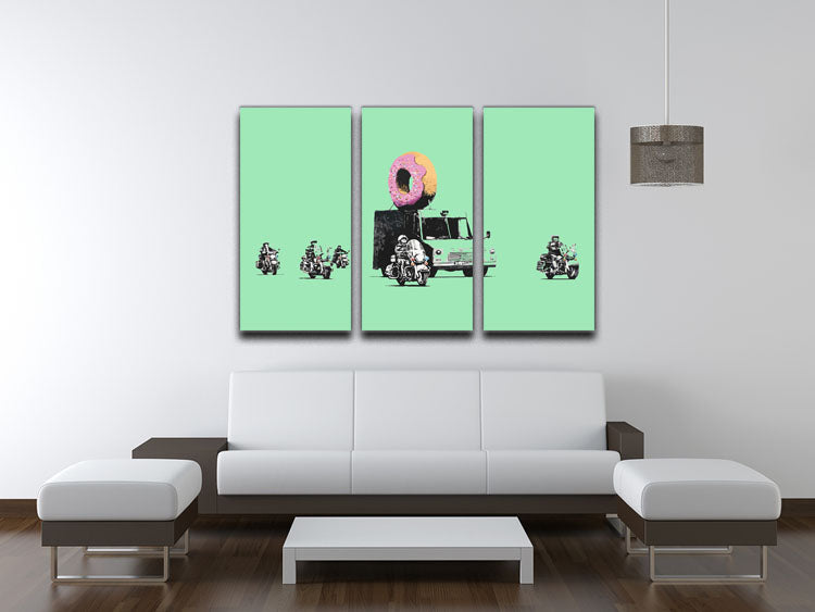 Banksy Doughnut Police Green 3 Split Panel Canvas Print - Canvas Art Rocks - 3