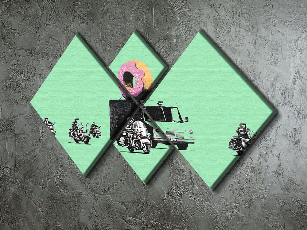 Banksy Doughnut Police Green 4 Square Multi Panel Canvas - Canvas Art Rocks - 2